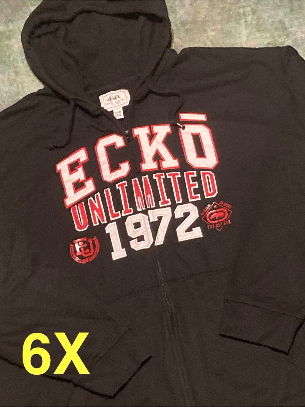 6XB Vintage 90s-Y2K Ecko UNLTD Varsity Style Full Zip Hoodie, Oversized, Cotton